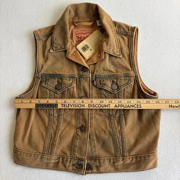NWT Levis Womens Denim Trucker Vest Brown Garment Dye Button Front Cotton XS - Picture 7 of 8